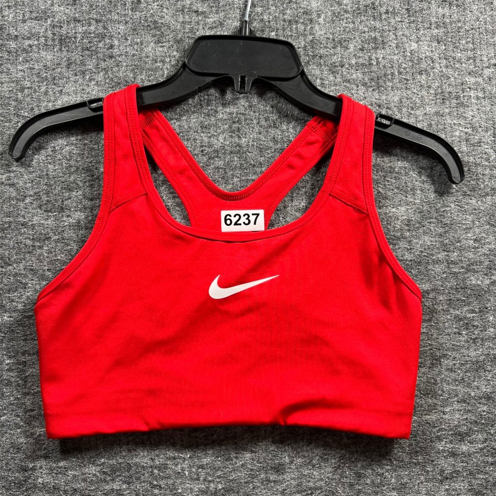 Nike Dri-FIT Racerback Sports Bra Red White Swoosh Medium Impact  M